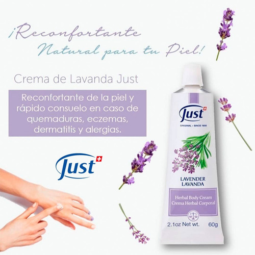 Imagen 7 de 7 de Crema De Lavanda 60grs Swiss Just