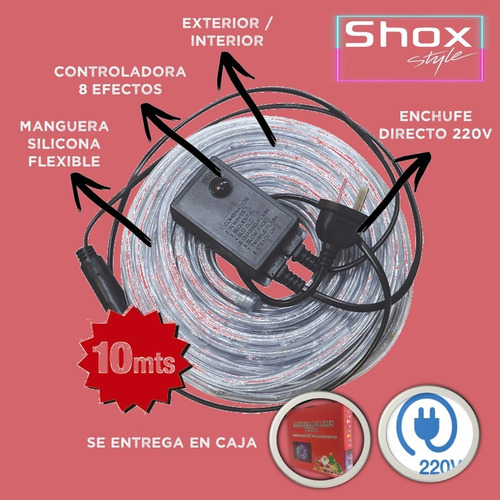 Imagen 4 de 10 de Combo X 2 Manguera Luces Navidad 10 Metros Led Efectos Shox
