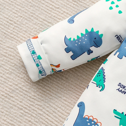 Conjunto Bebé Estilo Caballero Con Estampado De Dinosaurio Blanco 0-3 M