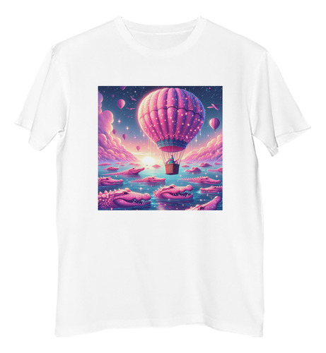 Remera Niño Globo Aerostatico Brillante Cocos Rosas