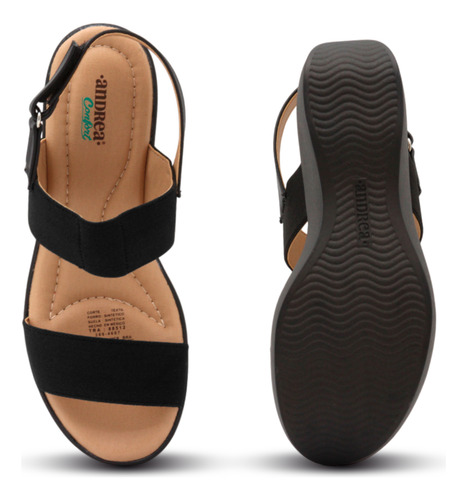 Sandalia Andrea Negro Confort Mujer Plataforma Ajuste Tiras