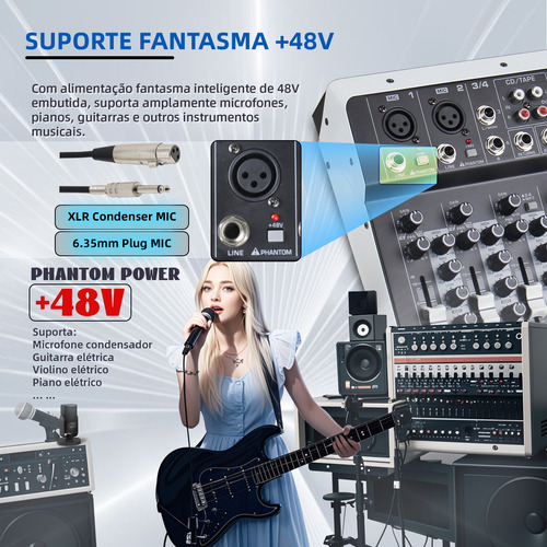 Misturador De Som 4 Canais Cd/fita Com 48v - Palco/estúdio