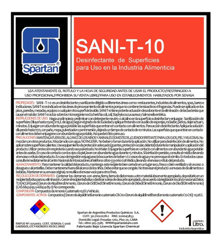 Imagen 4 de 9 de Desinfectante Sani-t 10 Amonio Cuaternario 5ta Gen Rinde 500