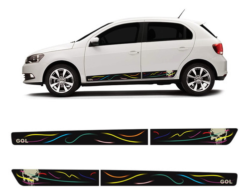 Kit Faixa Lateral Volkswagen Gol Trend Personalizado Cor Caveira