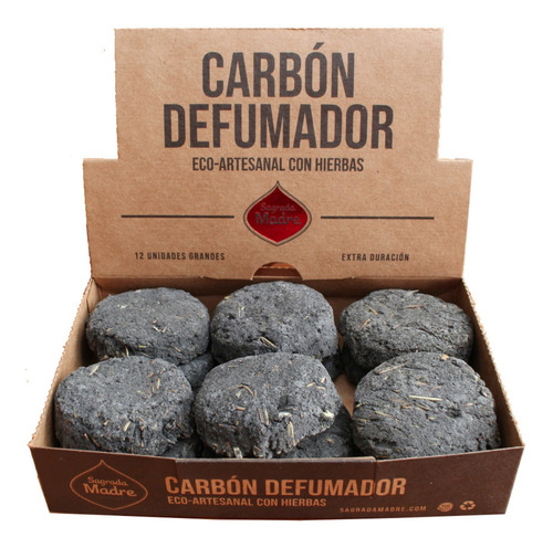 Carbón Defumador Eco-artesanal. Alcanfor+ruda+romero. 12uni.