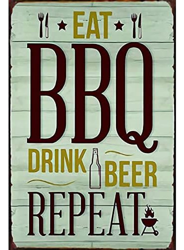 Cartel De Metal Vintage Nuevo Come Bbq Bebe Cerveza, De...