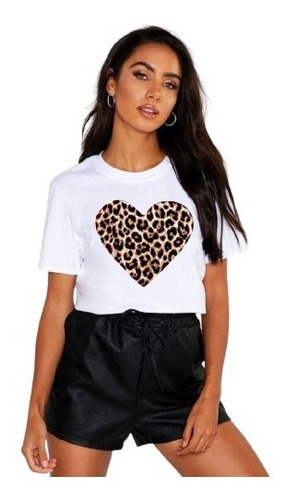 Polera Dama Estampada 100%algodon Corazon Animal Print