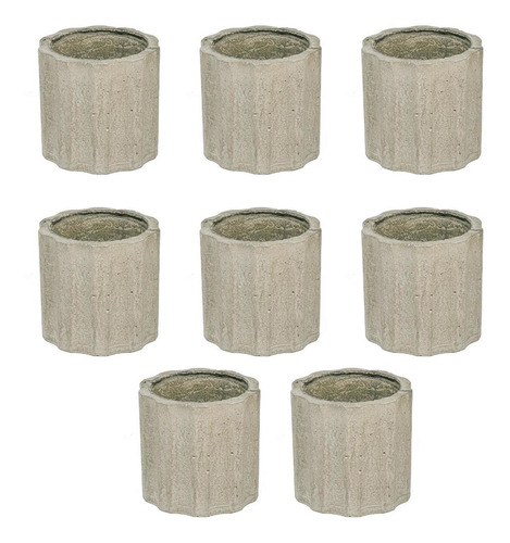 Conjunto 8 Vasos De Concreto Artesanal Listras 9,8cm P Cinza