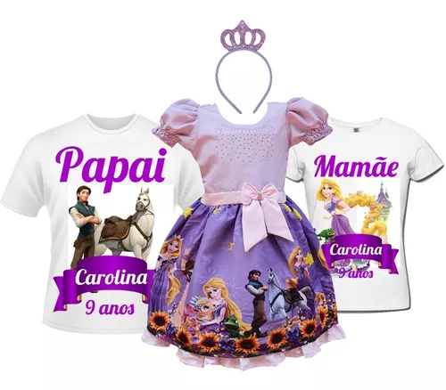 Vestido Princesa Sofia + Camisetas Pai E Mãe + Tiara