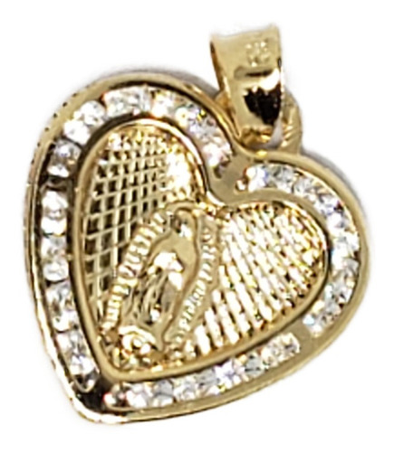 Medalla De Virgen Corazon Zirconias Oro Laminado+estuche W3