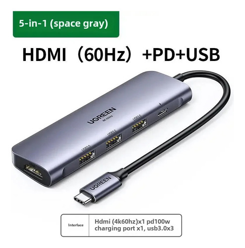 Hdmi Hd Deep Space Grey 5 Em 1 70495 - Encaixe Ugreen Typec