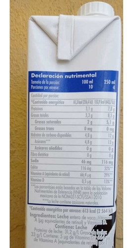 Imagen 2 de 2 de Leche Entera, Kirkland Signature 12 Piezas De 1l