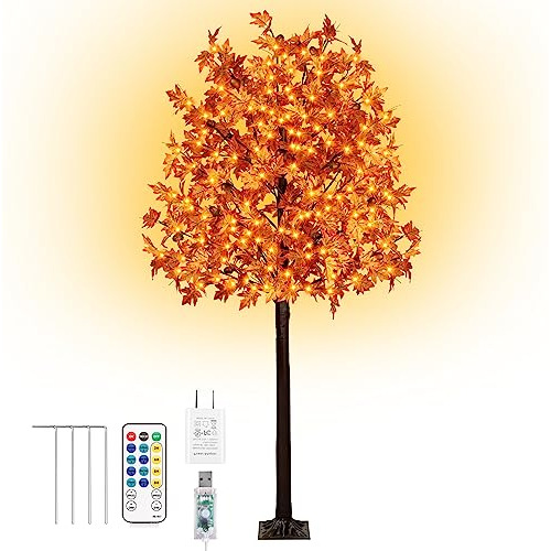 Árbol De Arce Preluminado De Otoño De 7 Pies 170 Led,...