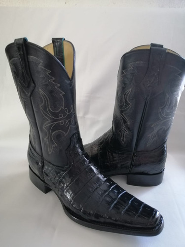 Bota Vaquera H.versace Cocodrilo Negro Piel Genuina 