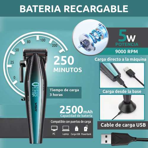 Máquina De Cortar Pelo Pro Vgr V-270 Metal 9000rpm Motor Dc Color Negro Y Verde