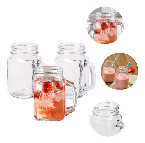 Jarra Vaso Vintage De Vidrio Set X3 Con Agarre Premium