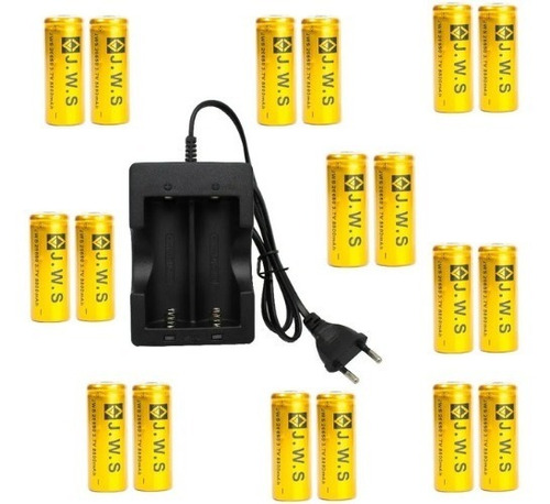 Kit Carregador + 18 Baterias 26650 3,7v 8800mah  Jws