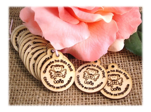 Dijes Madera Personalizados 30x35m Comunión Bautizo 12pzs