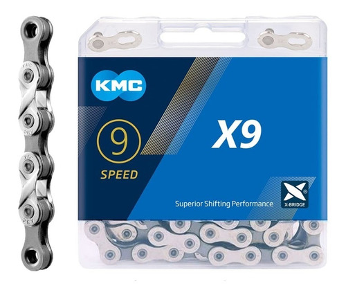 Cadena Kmc X9 116 Eslabones 9 Velocidades Plata-gris