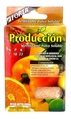 Fertilizante En Polvo Soluble Producción 100g Forza 7-18-33