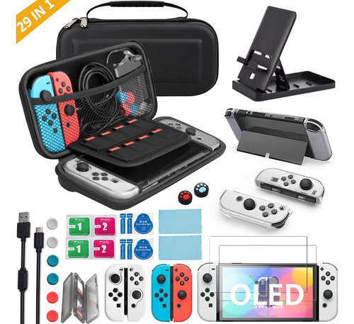 Kit De Accesories Para Nintendo Switch Oled Con Funda 29pcs