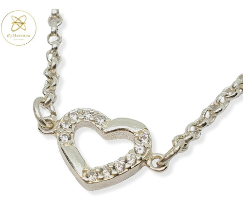 Cadena Plata Rolo Con Dije Corazon Con Cubic