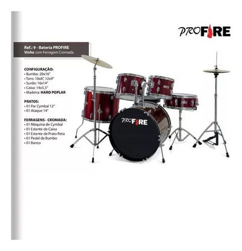 Bateria Profire By Spanking Com Bumbo De 22 - Vinho