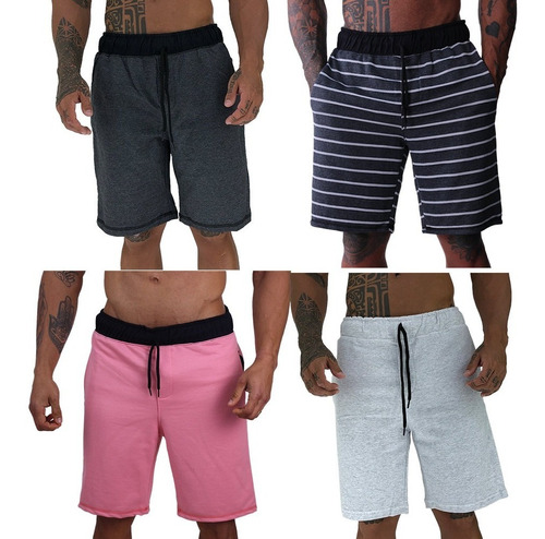 Kit 4 Bermudas Moletom Masculinas Estampadas Bordo Caveira 