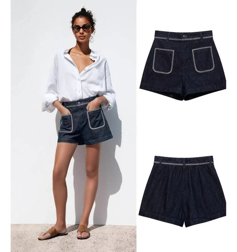 Pantalones Cortos De Mezclilla Zadata Con Bordados De Cintur