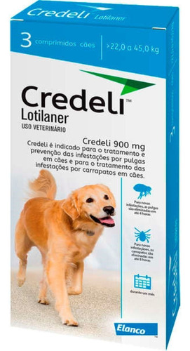 Comprimido antiparasitário para pulga Elanco Credeli para cachorro de 22kg a 45kg cor azul