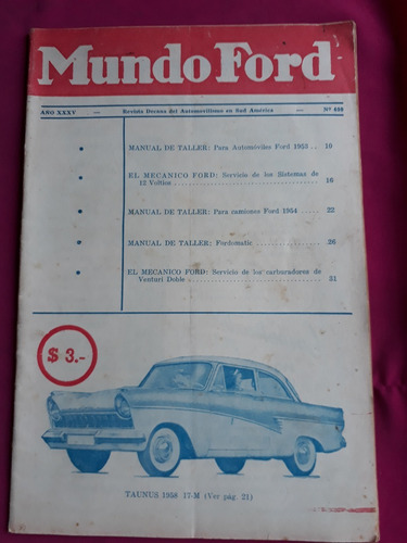 Mundo Ford N° 400 Revista Tecnica De Automovilismo 1958