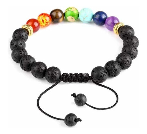 Brazalete Pulsera 7 Chacras Piedra Lava Natural Yoga Energía