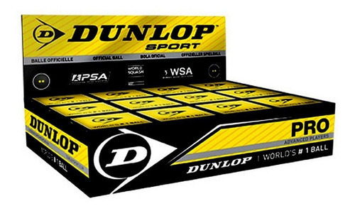 Pelota De Squash Dunlop Doble Punto Amarillo Caja X 12