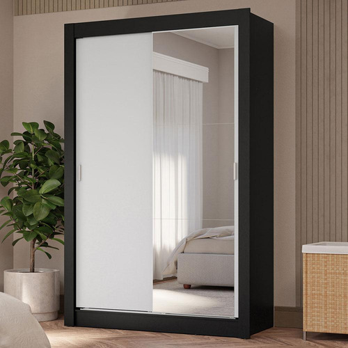 Ropero Closet Madesa Vivare Plus 2 Puertas 1 Espejo Nb Color Negro/Blanco