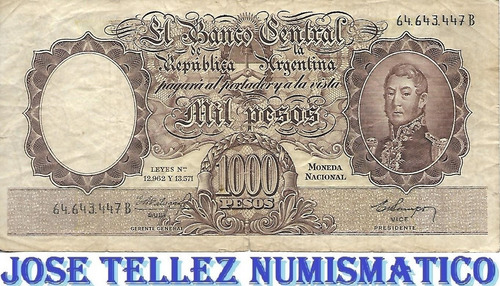 Bottero 2147a $ 1000 Moneda Nacional B+ Palermo