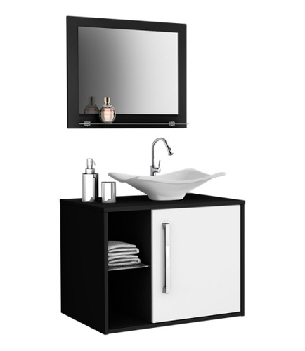 Gabinete Para Banheiro Kit 3 Peças Baden - Preto/branco