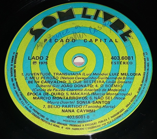 Pecado Capital - Lp Trilha Sonora 1975 Azimuth Luiz Melodia (Usado)