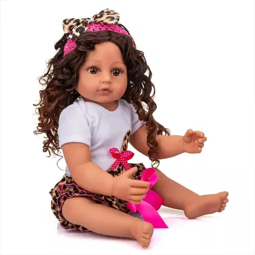 Boneca bebê reborn negra morena corpo silicone PODE DAR BANHO cheia de  acessórios