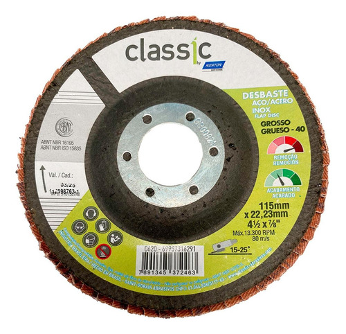 Disco Flap Norton Classic - 4.1/2  - 40 - Kit C/10 Peca