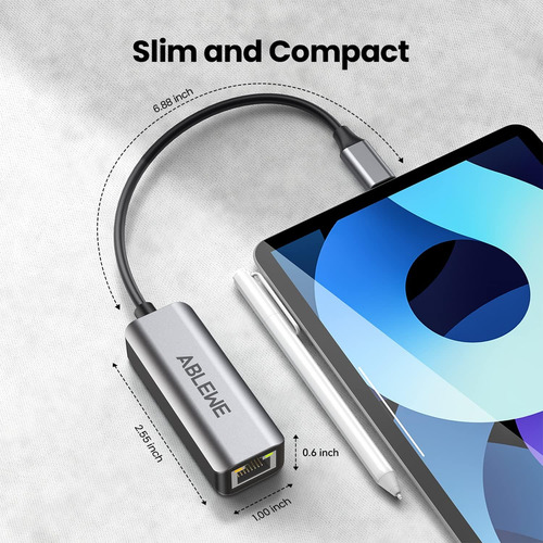 Adaptador Usb C A Ethernet, Ablewe Tipo C A Rj45 Gigabit ...