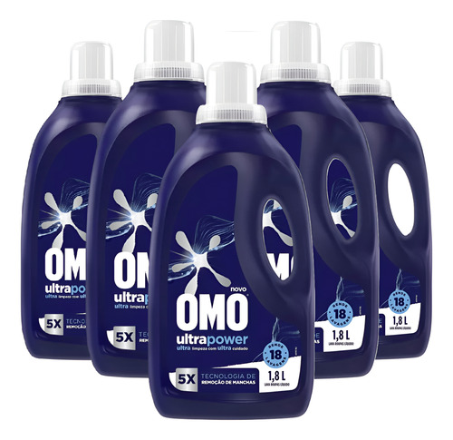 Omo Líquido Ultra Power Sabão 1,8 L Kit Com 5 Unid - Gamer