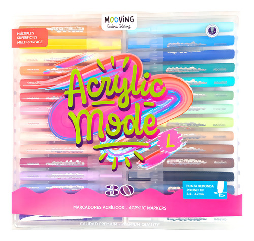Marcadores Mooving Acrylic Mode x 30 Unidades