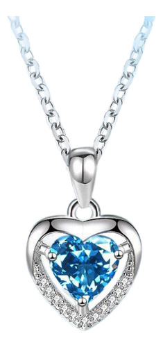 Collares Plata 925 Colgante Corazón Cristal Circón Elegante Color Azul