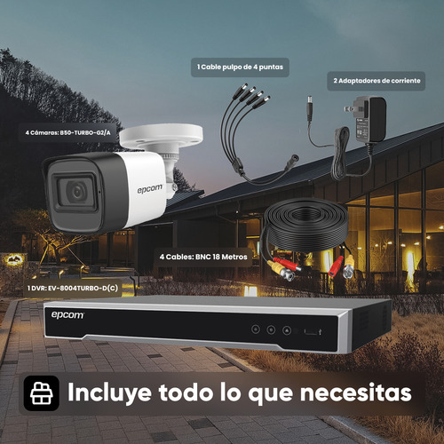 Kit De Videovigilancia Hikvision B50-kit-mic Cámaras Bala De Seguridad 5mp Con Audio | Dvr 4 Canales + 4 Cámaras Turbohd Micrófono Integrado + Cables 18m + Fuente | Ideal Hogar Negocio Oficina