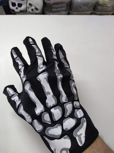 Imagen 2 de 3 de Guantes Esqueleto La Muerte Tela Disfraz Cotillon Halloween