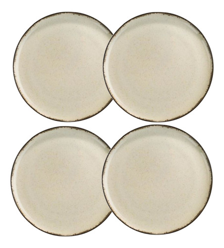 Set X 4 Plato Postre Porcelana Artesanal Filo Envejecid Rust