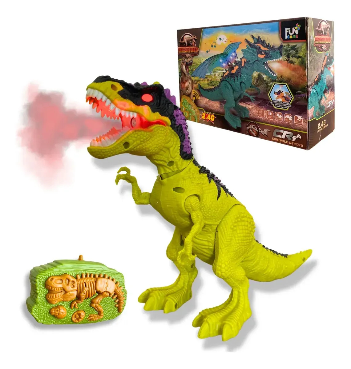 Brinquedo Dinossauro Controle Remoto T Rex Fumaça Luz Som Dinossauro Sortidas