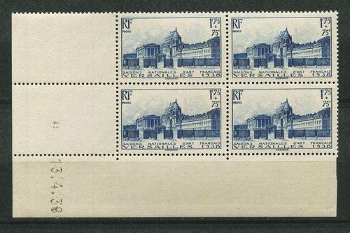 Francia Sello Estampilla Yvert 379 Mnh Block Versalles 1938