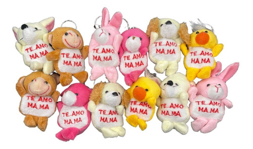 Pack X 12 Llaveros De Peluche Animalitos Te Amo Mamá