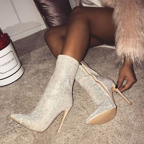 Botas De Tacón Alto De Talla Grande Zapatos De Mujer Brillo